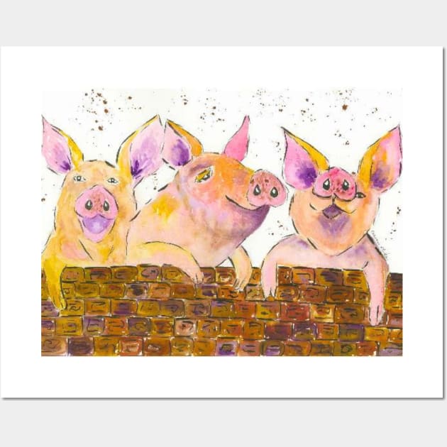 Three quirky pigs chatting over the Wall Wall Art by Casimirasquirkyart